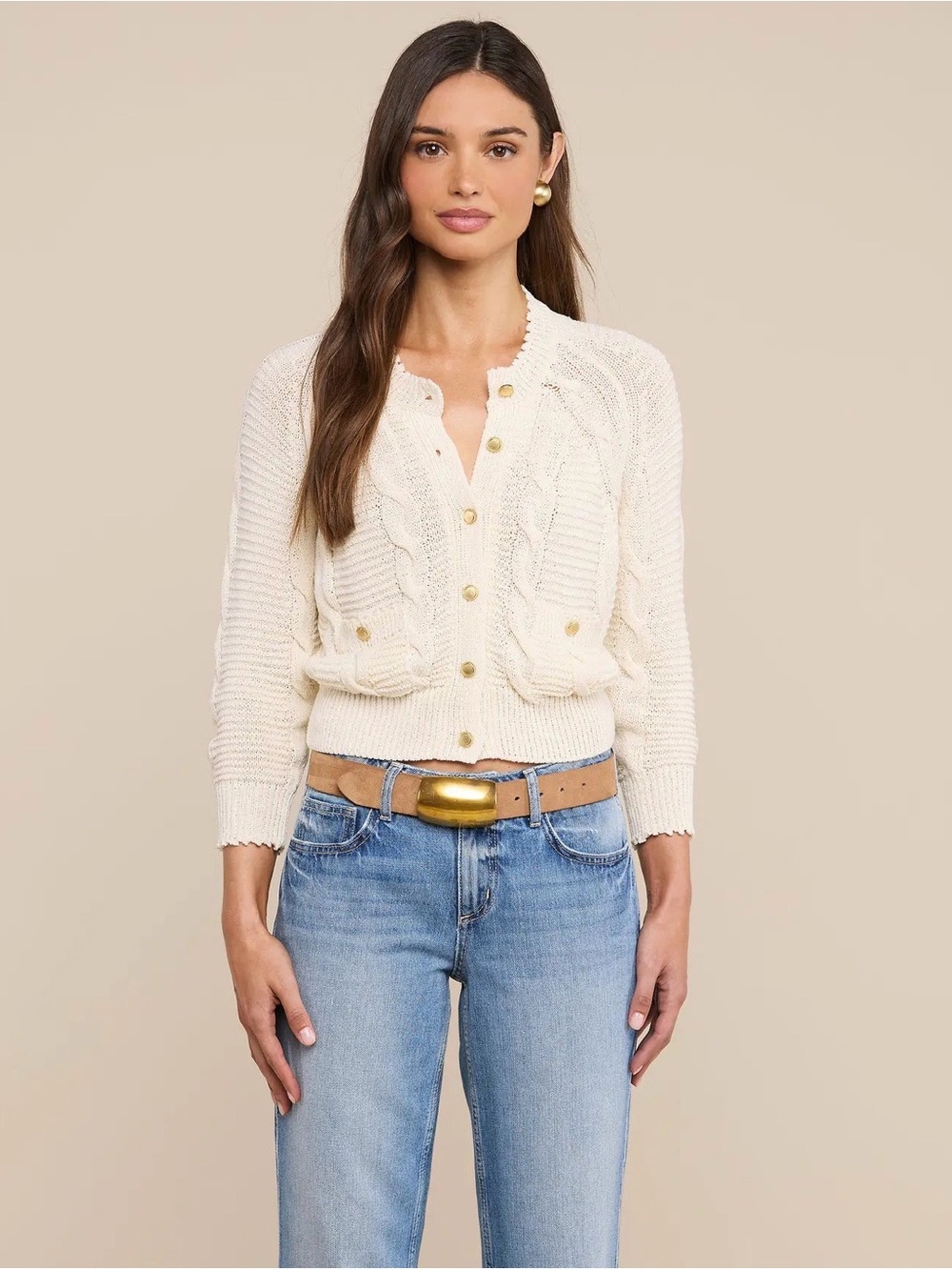 L'AGENCE Darcy Cable Stitch Cardigan~Ivory